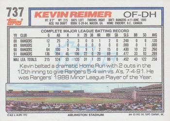 1992 Topps #737 Kevin Reimer Back