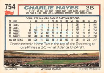 1992 Topps #754 Charlie Hayes Back