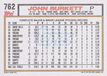 1992 Topps #762 John Burkett Back