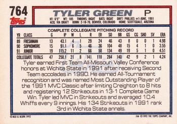 1992 Topps #764 Tyler Green Back