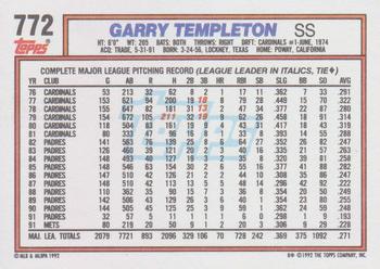 1992 Topps #772 Garry Templeton Back