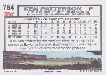 1992 Topps #784 Ken Patterson Back
