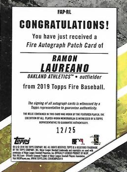 2019 Topps Fire - Fire Autograph Patch #FAP-RL Ramon Laureano Back