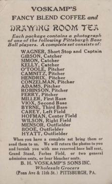 1913 Voskamp's Pittsburgh Pirates #NNO Bill Kelly Back