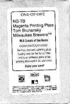 2006 Fleer Greats of the Game - Nickname Greats Printing Plates Magenta #NG-TB Tom Brunansky Back