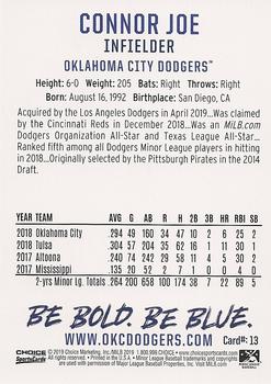 2019 Choice Oklahoma City Dodgers #13 Connor Joe Back