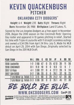 2019 Choice Oklahoma City Dodgers #20 Kevin Quackenbush Back