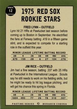 2009 Monarch Corona Pastime Rookie Stars Series #12 Fred Lynn / Jim Rice Back