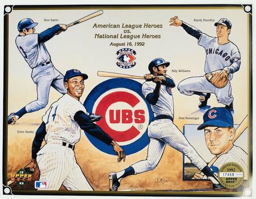 1992 Upper Deck Heroes of Baseball Commemorative Sheets #NNO Ron Santo / Ernie Banks / Billy Williams / Randy Hundley / Don Kessinger Front