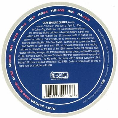 2006 New York Mets 1986-2006 World Series Champions 20th Anniversary Coins Dunkin' Donuts Promo #NNO Gary Carter Back