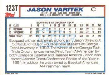 1992 Topps Traded #123T Jason Varitek Back