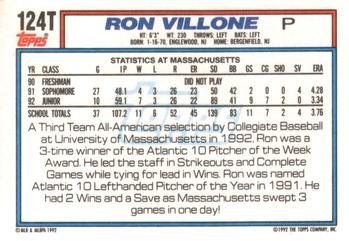 1992 Topps Traded #124T Ron Villone Back