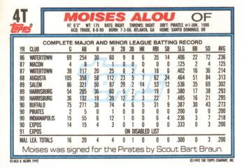 1992 Topps Traded #4T Moises Alou Back