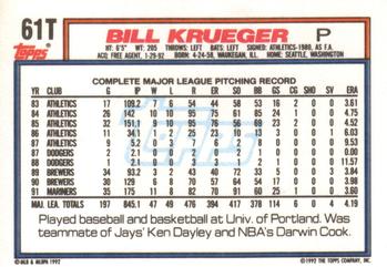 1992 Topps Traded #61T Bill Krueger Back