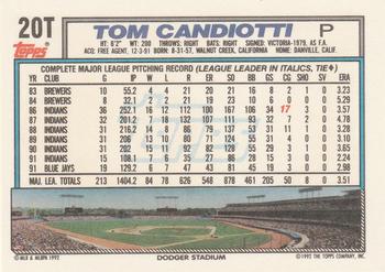 1992 Topps Traded #20T Tom Candiotti Back