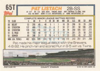 1992 Topps Traded #65T Pat Listach Back