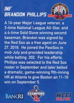 2019 BankRI/WEEI Pawtucket Red Sox World Series Champions Boston Red Sox #NNO Brandon Phillips Back
