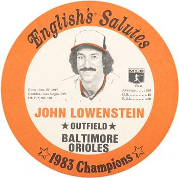 1983 English's Chicken Baltimore Orioles Lids #NNO John Lowenstein Front