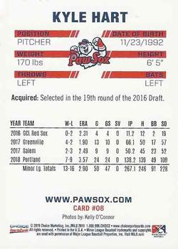 2019 Choice Pawtucket Red Sox #08 Kyle Hart Back