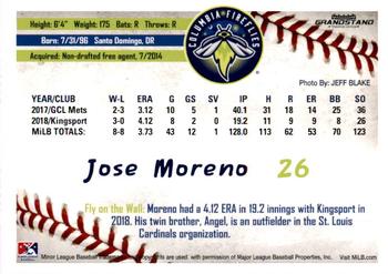2019 Grandstand Columbia Fireflies #NNO Jose Moreno Back