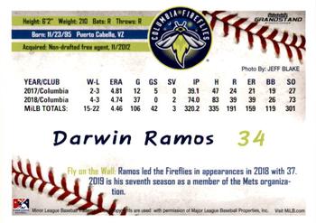 2019 Grandstand Columbia Fireflies #NNO Darwin Ramos Back