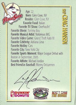 2006 Dunkin' Donuts NESN Pawtucket Red Sox #NNO Craig Hansen Back