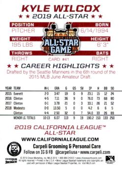 2019 Choice California League All-Star Game #41 Kyle Wilcox Back
