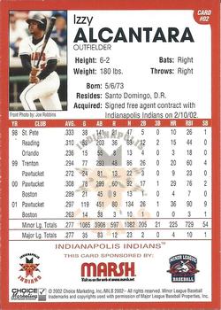 2002 Choice Marsh America's Game Indianapolis Indians #2 Izzy Alcantara Back