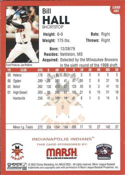 2002 Choice Marsh America's Game Indianapolis Indians #3 Bill Hall Back