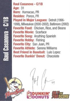 2004 Dunkin' Donuts 99.7/790 The Score Pawtucket Red Sox #NNO Raul Casanova Back