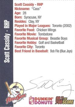 2004 Dunkin' Donuts 99.7/790 The Score Pawtucket Red Sox #NNO Scott Cassidy Back