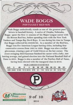 2016 Minuteman Press Pawtucket Red Sox #9 Wade Boggs Back