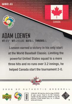 2006 SP Authentic - World Baseball Classic Future Watch #WBC-11 Adam Loewen Back