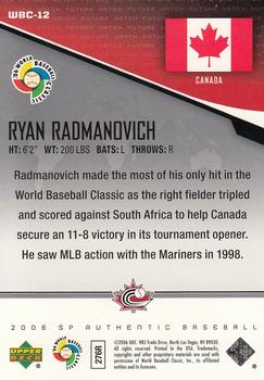 2006 SP Authentic - World Baseball Classic Future Watch #WBC-12 Ryan Radmanovich Back