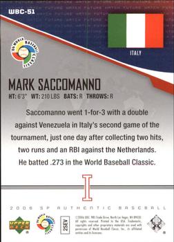 2006 SP Authentic - World Baseball Classic Future Watch #WBC-51 Mark Saccomanno Back
