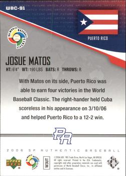 2006 SP Authentic - World Baseball Classic Future Watch #WBC-91 Josue Matos Back