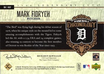 2006 SP Legendary Cuts - Baseball Chronology Platinum #BC-MF Mark Fidrych Back