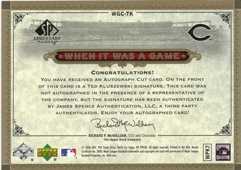 2006 SP Legendary Cuts - When It Was A Game Cuts #WGC-TK Ted Kluszewski Back