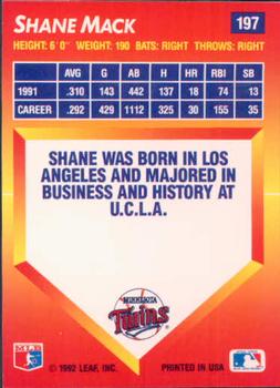 1992 Triple Play #197 Shane Mack Back