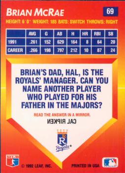 1992 Triple Play #69 Brian McRae Back