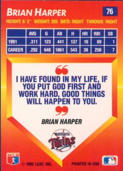 1992 Triple Play #76 Brian Harper Back