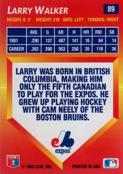 1992 Triple Play #89 Larry Walker Back