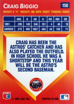 1992 Triple Play #150 Craig Biggio Back