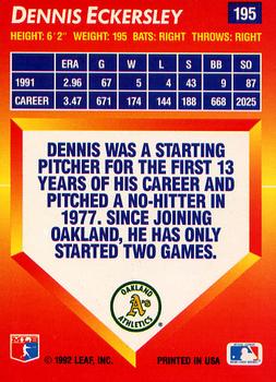 1992 Triple Play #195 Dennis Eckersley Back