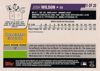 2006 Topps - Rookies #5 Josh Wilson Back