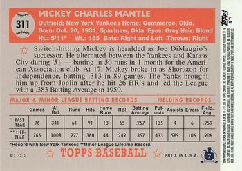 2006 Topps - Rookie of the Week #25 Mickey Mantle Back