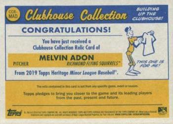 2019 Topps Heritage Minor League - Clubhouse Collection Relics Blue #CCR-MAD Melvin Adon Back
