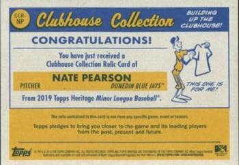 2019 Topps Heritage Minor League - Clubhouse Collection Relics Blue #CCR-NP Nate Pearson Back