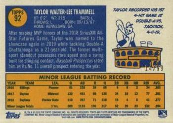 2019 Topps Heritage Minor League - Blue Border #92 Taylor Trammell Back
