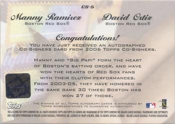 2006 Topps Co-Signers - Dual Autographs #CS-5 David Ortiz / Manny Ramirez Back